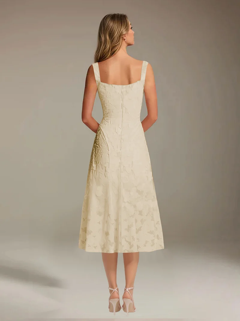 Robe Longue en Dentelle Col Carré - Élégante Silhouette Raffinée