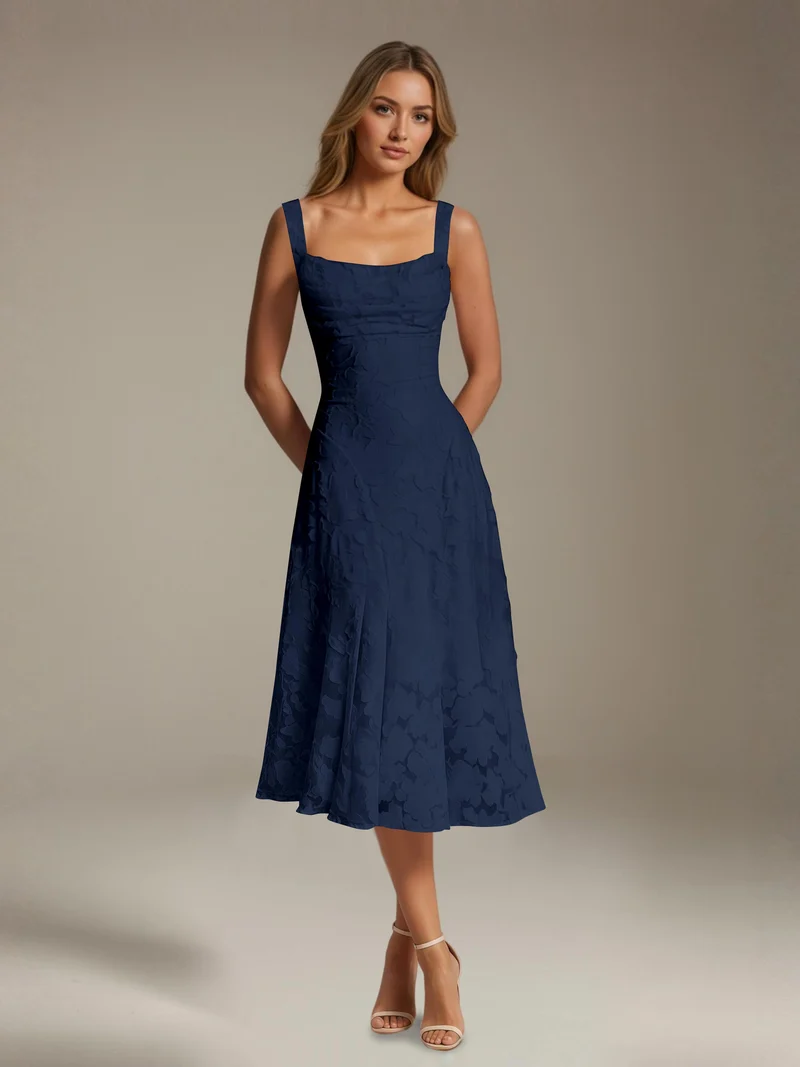 Robe Longue en Dentelle Col Carré - Élégante Silhouette Raffinée