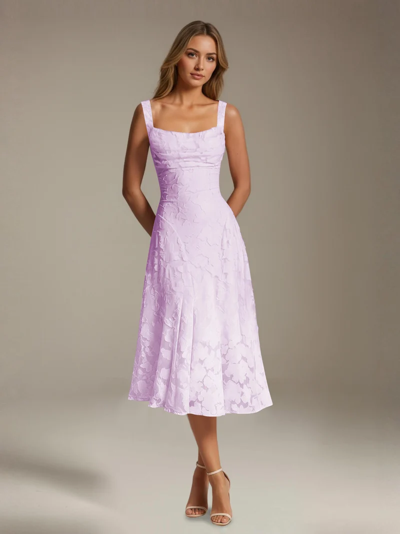 Robe Longue en Dentelle Col Carré - Élégante Silhouette Raffinée