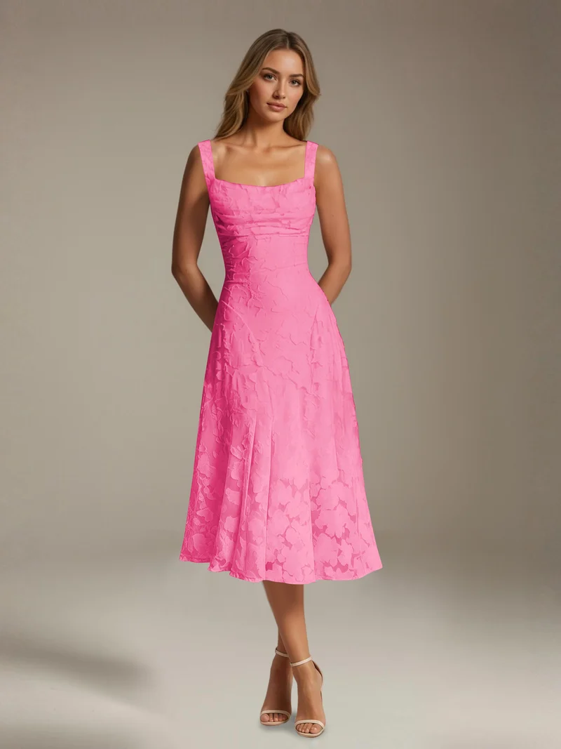 Robe Longue en Dentelle Col Carré - Élégante Silhouette Raffinée