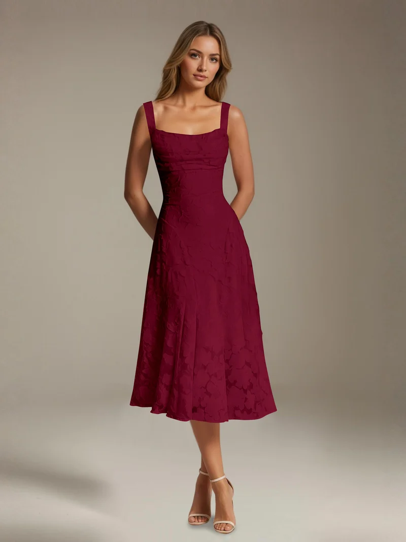 Robe Longue en Dentelle Col Carré - Élégante Silhouette Raffinée