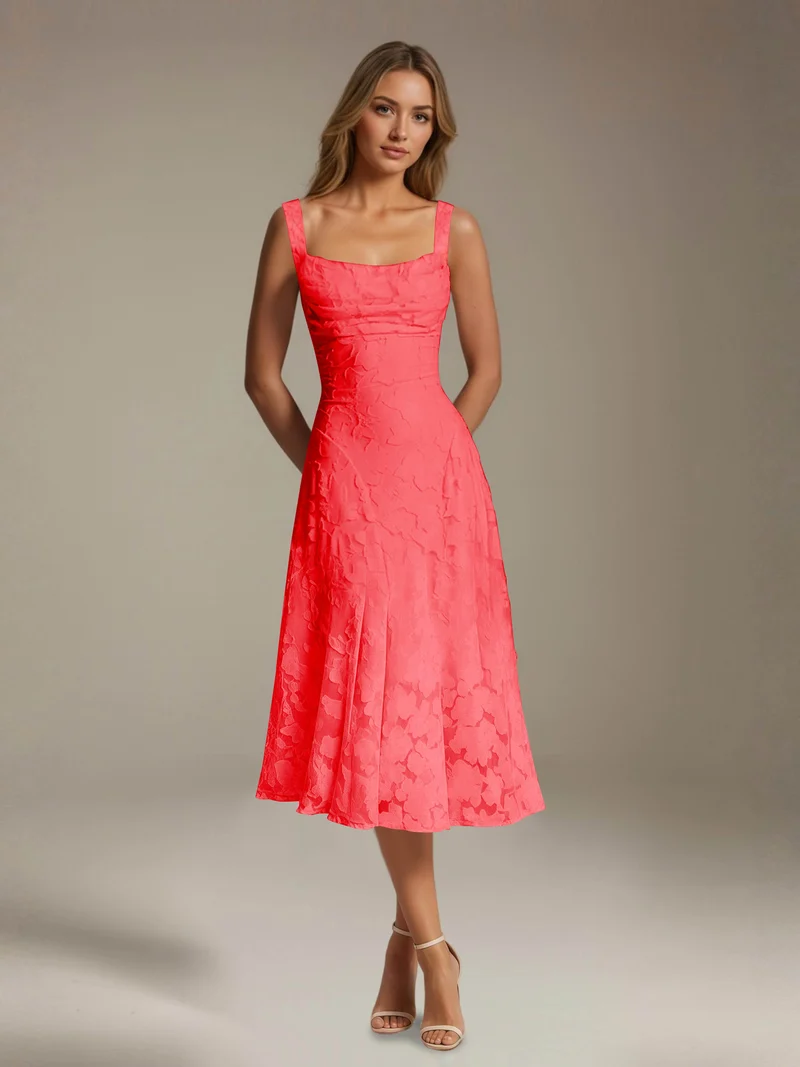 Robe Longue en Dentelle Col Carré - Élégante Silhouette Raffinée