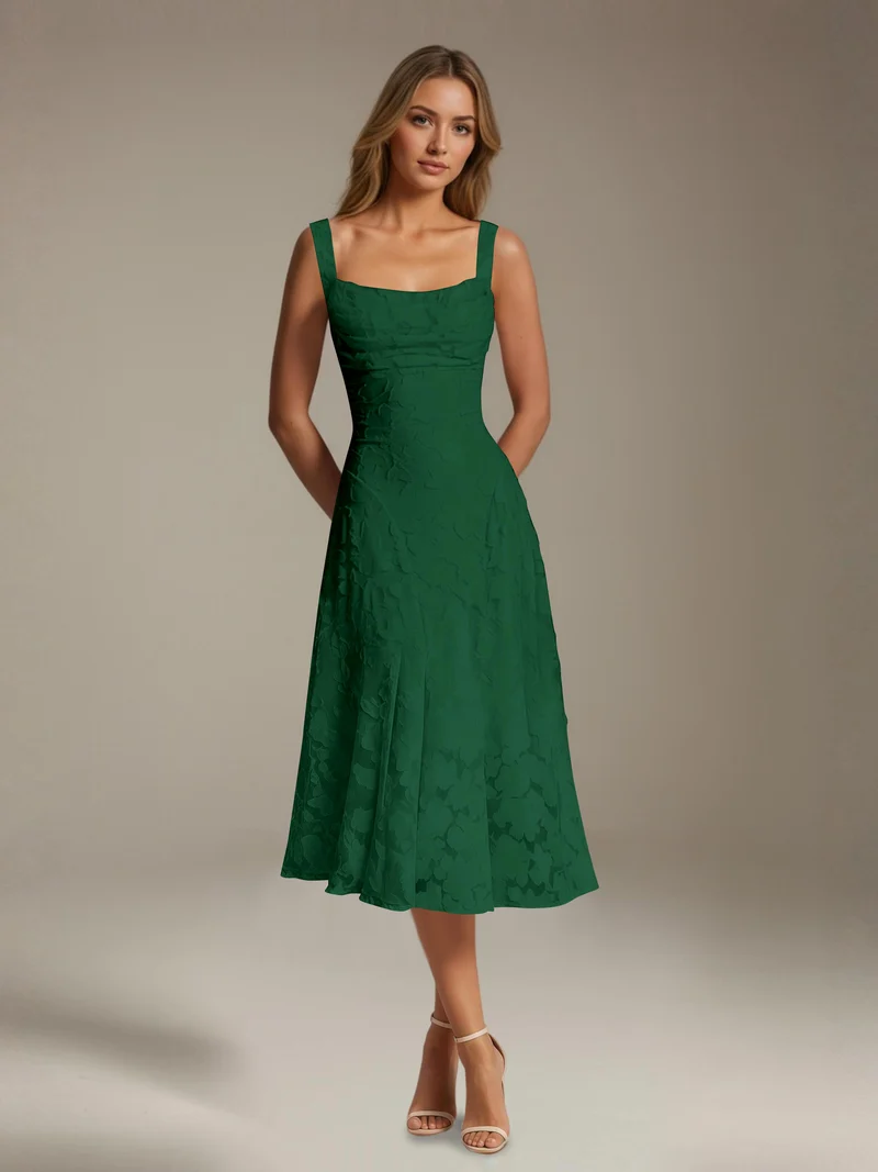 Robe Longue en Dentelle Col Carré - Élégante Silhouette Raffinée