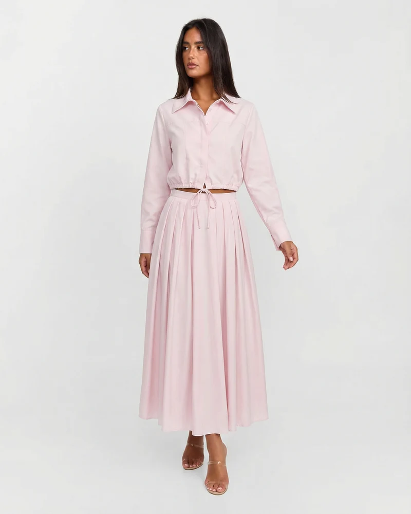 Ensemble Jupe Plissée & Blouse Ajustable - Élégant Look Moderne