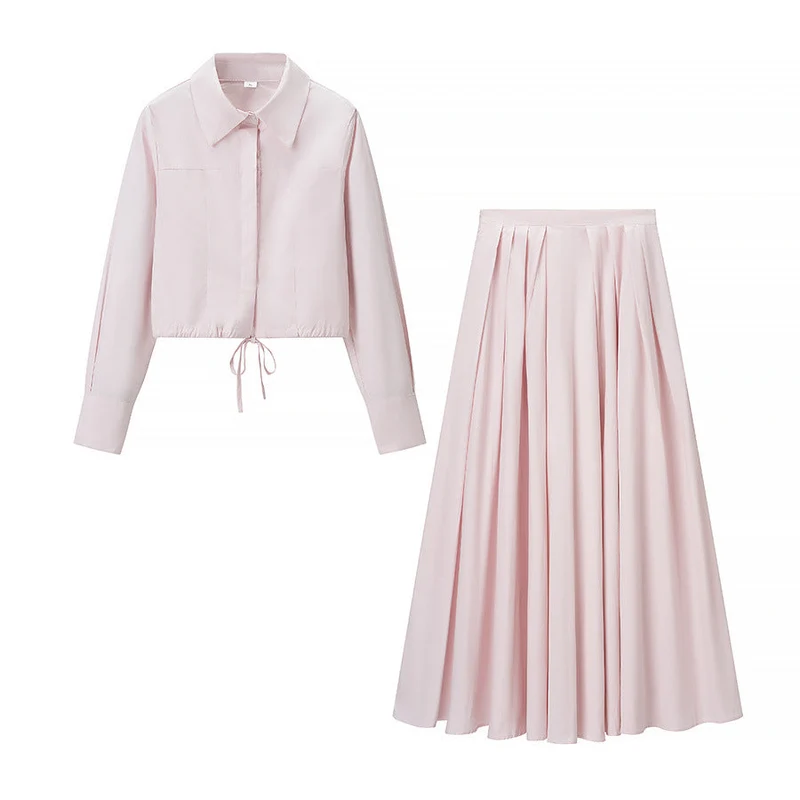 Ensemble Jupe Plissée & Blouse Ajustable - Élégant Look Moderne