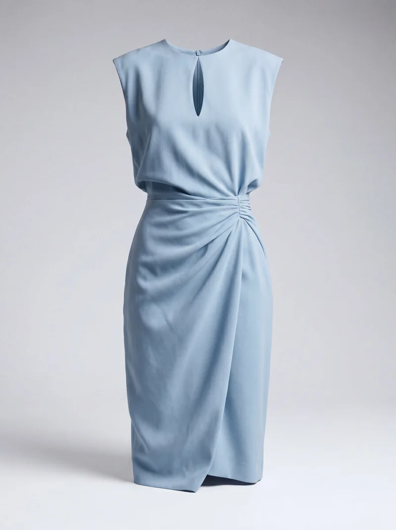 Robe midi froncée col ouvert - Élégante silhouette fluide estivale