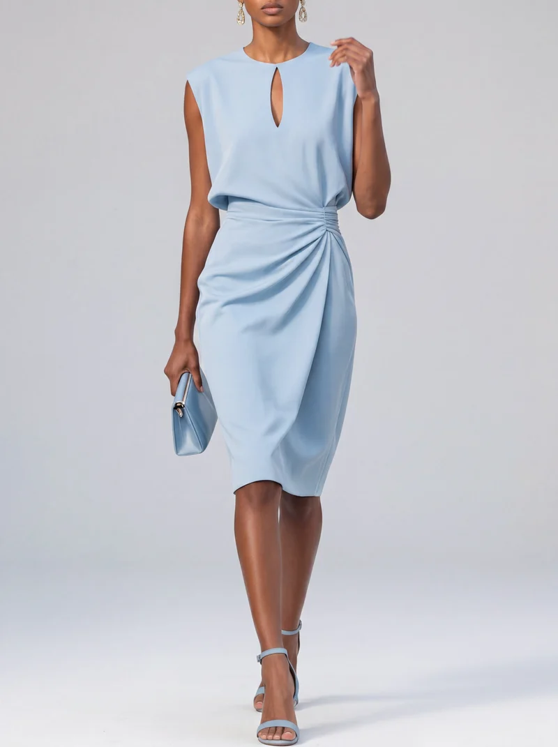 Robe midi froncée col ouvert - Élégante silhouette fluide estivale