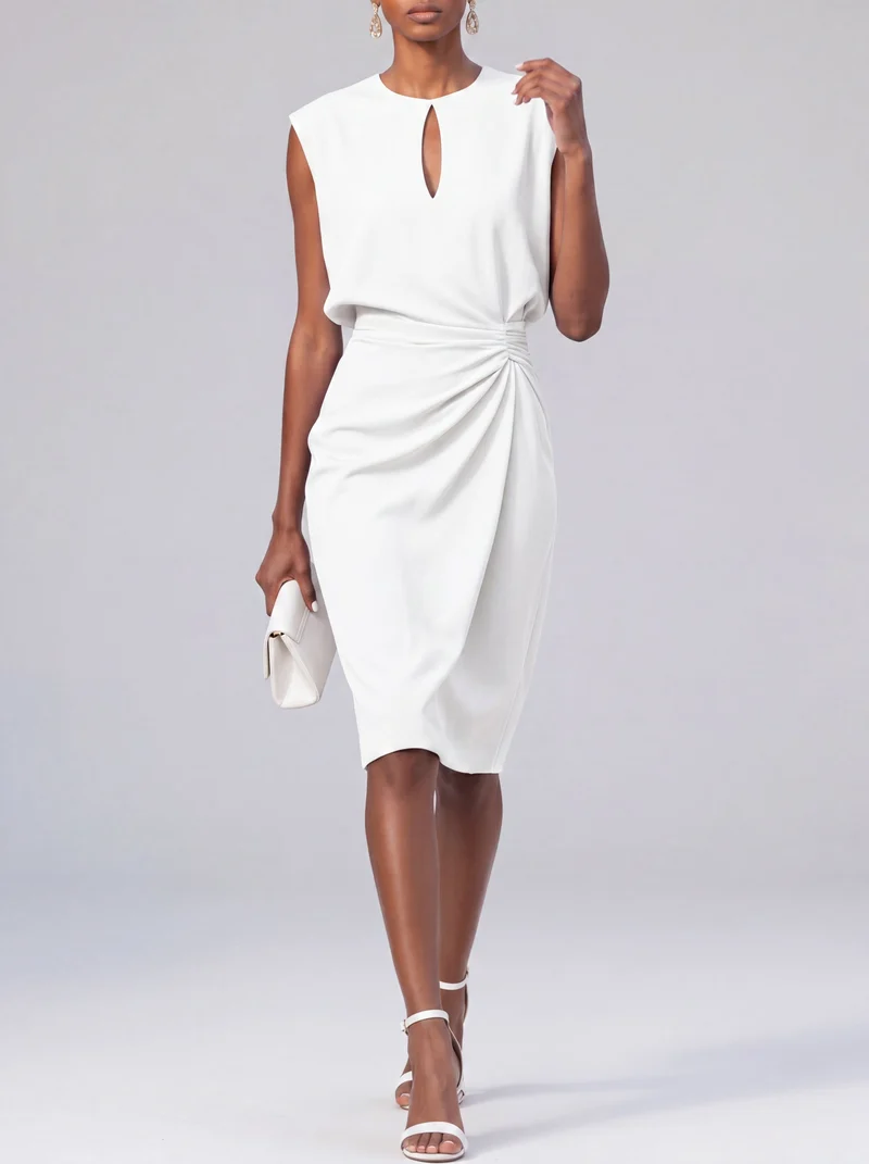 Robe midi froncée col ouvert - Élégante silhouette fluide estivale