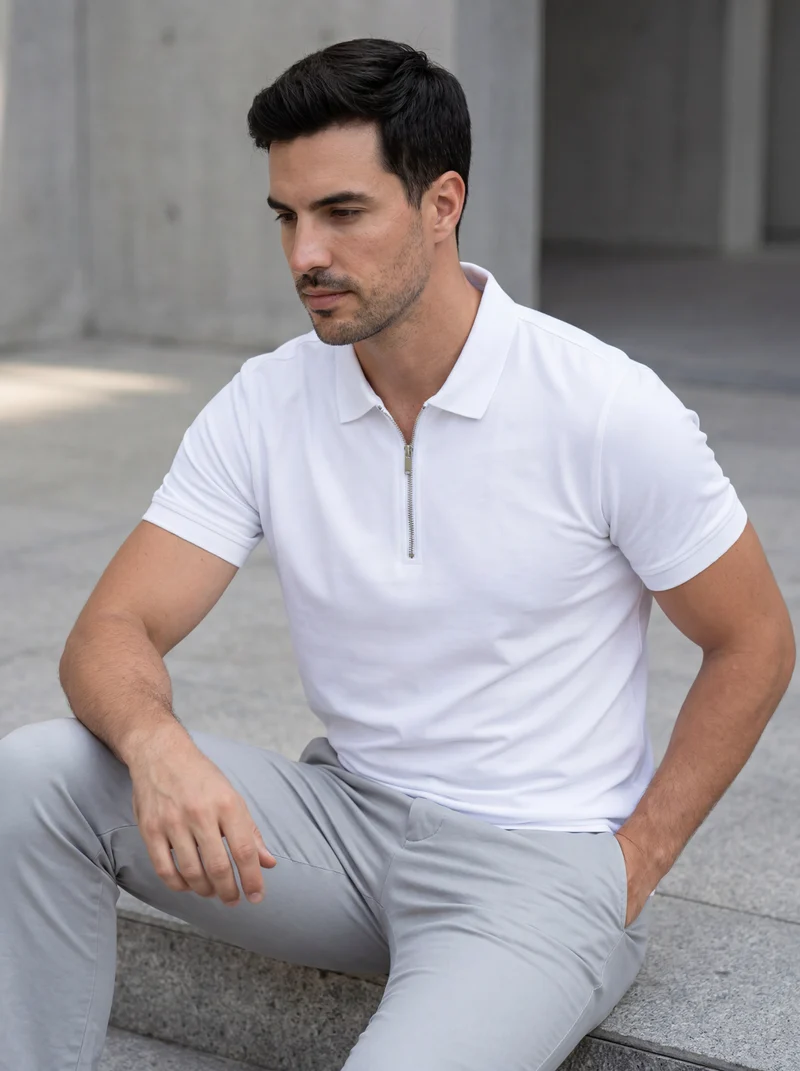 Polo zippé manches courtes - Style sportif chic et moderne