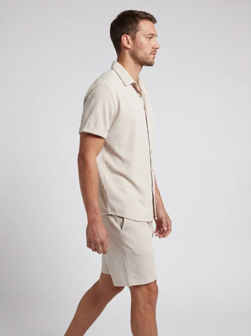 Ensemble texturé chemise & short manches courtes - Look estival coordonné élégant