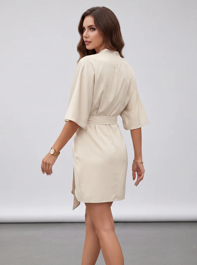 Robe Drapée Col V Asymétrique - Élégante Coupe Sophistiquée
