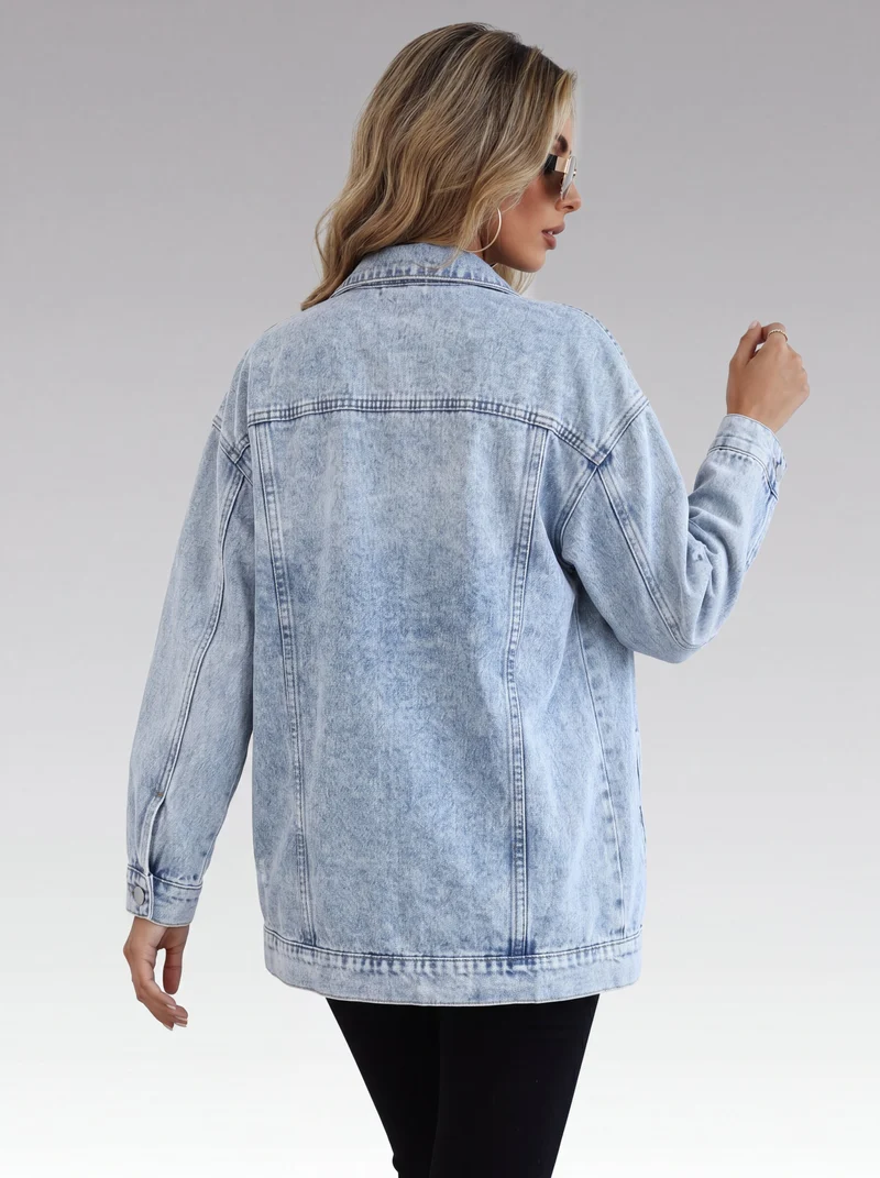 Veste Denim Oversized Effet Usé - Style Urbain Élégant Décontracté