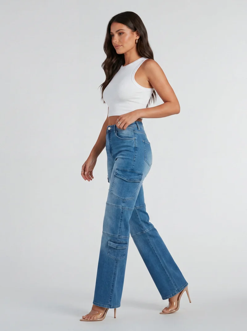 Pantalon Cargo Taille Haute Poches - Style Tendance Confort Élégant