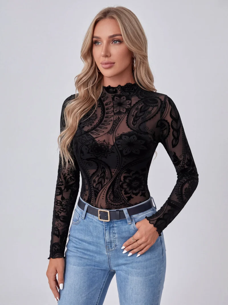 Top Maille Ajusté Paisley - Style Élégant Raffiné