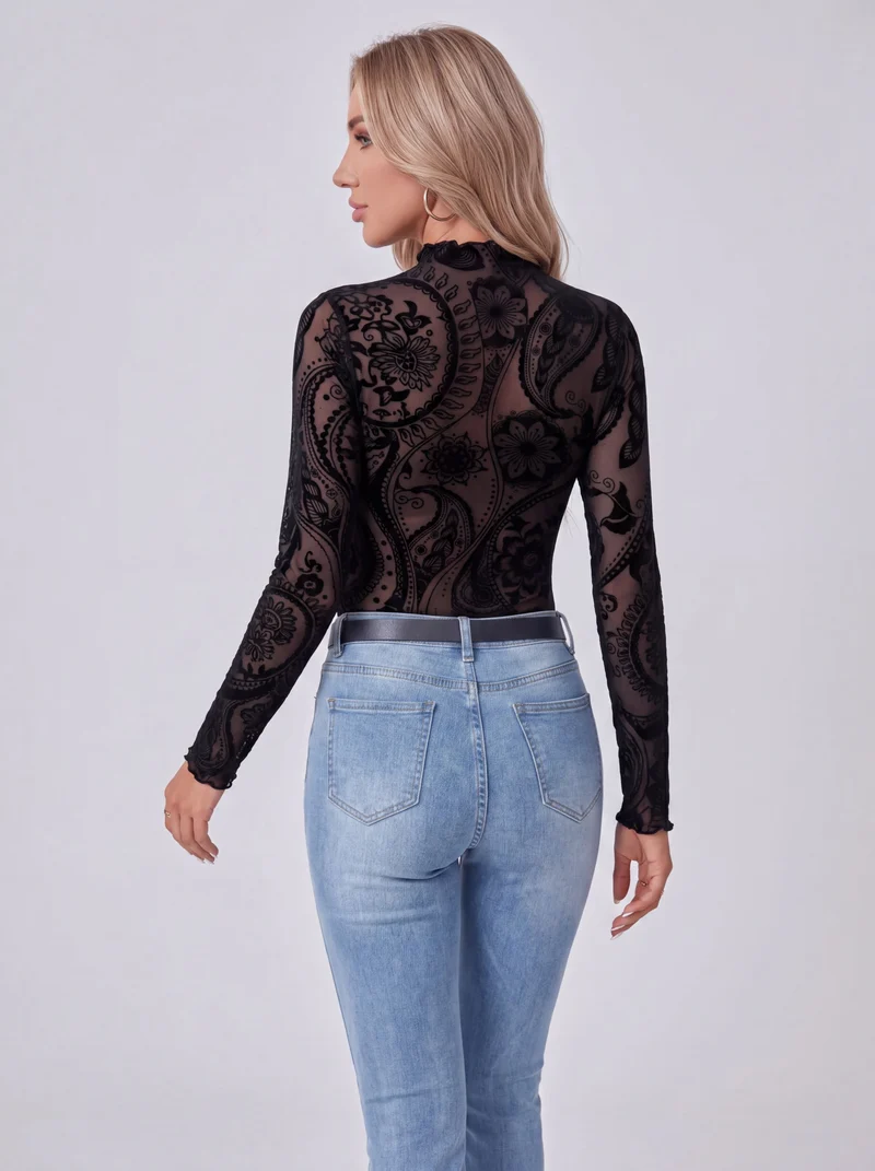 Top Maille Ajusté Paisley - Style Élégant Raffiné