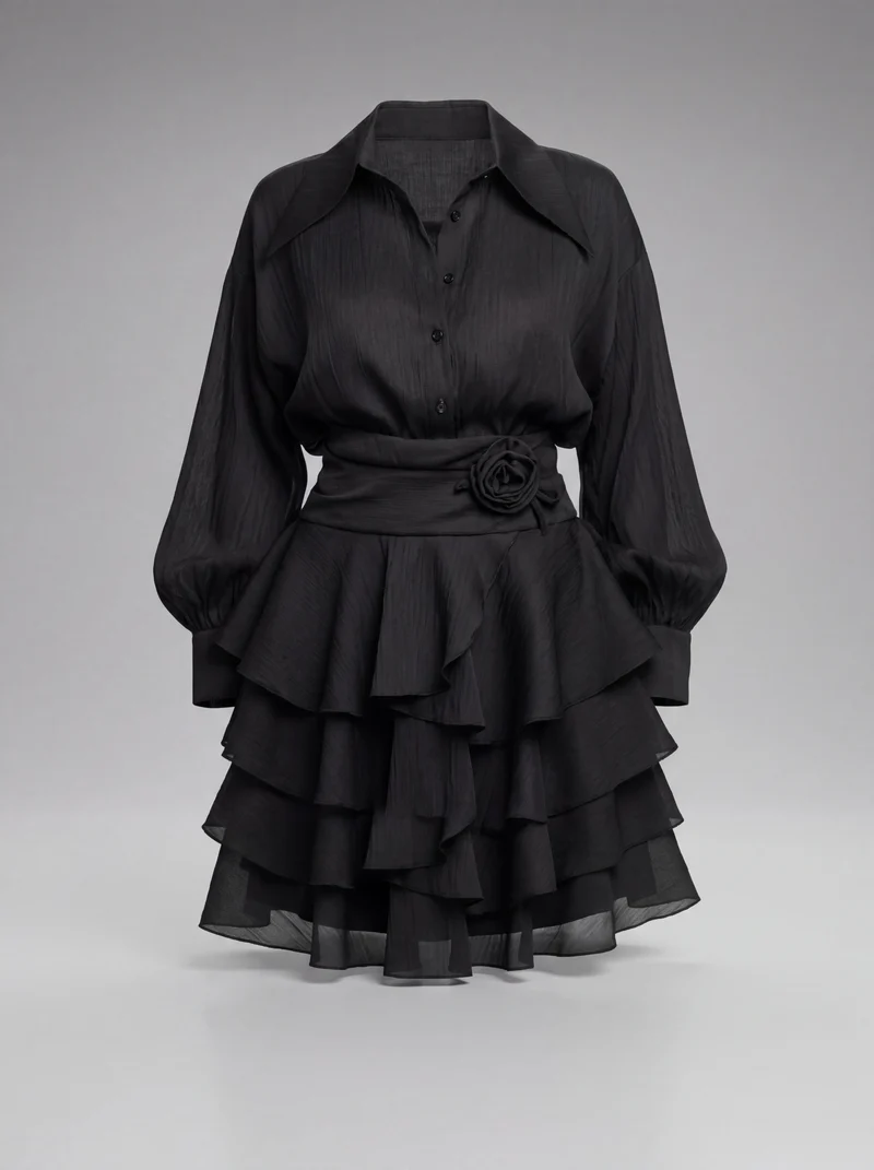 Robe Mini Taille Froncée Roses - Élégante Allure Romantique