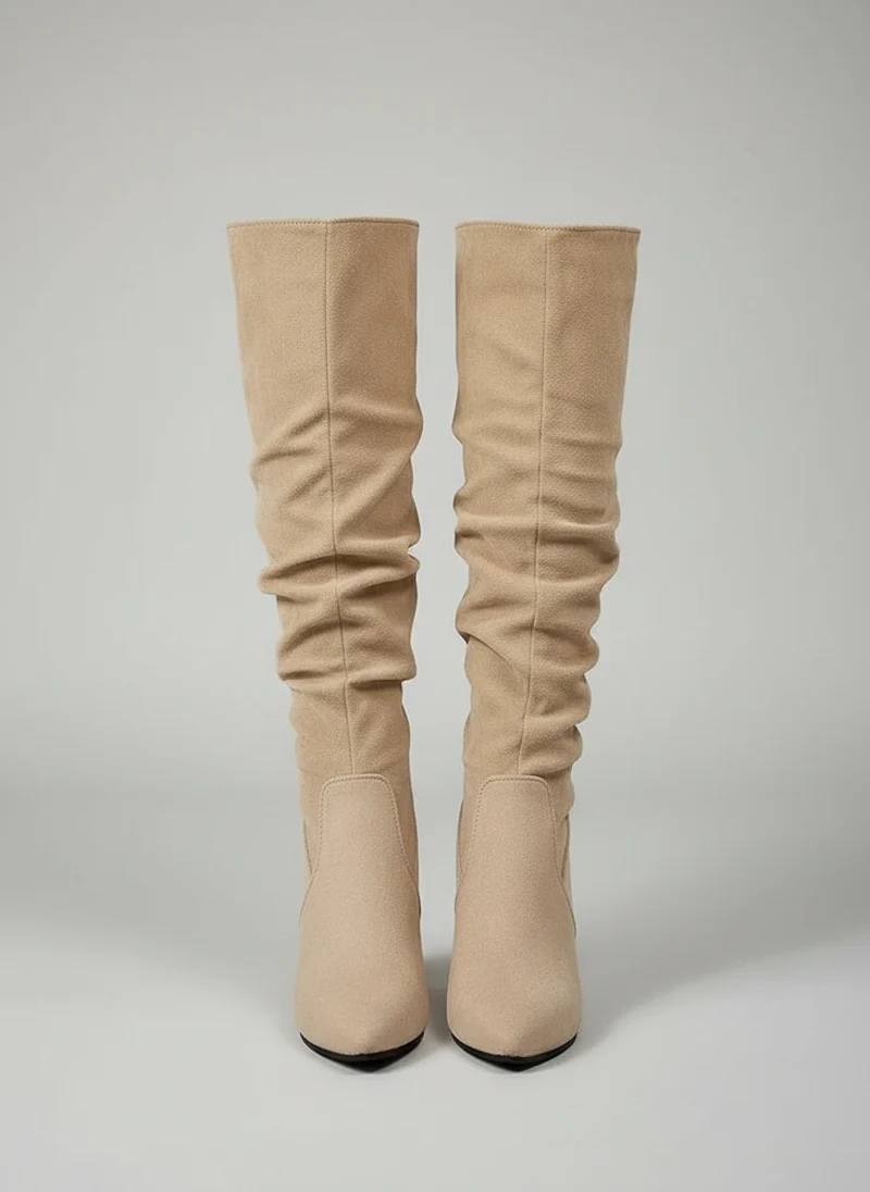 Bottes Tige Froncée Talon Bloc - Élégance Moderne Confortable