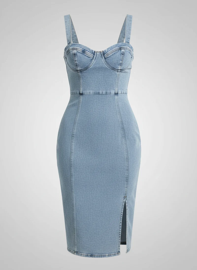 Robe Midi Corset Fendue - Élégante Silhouette Ajustée