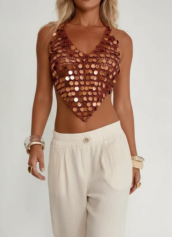 Top Court Crochet Pailleté - Style Chic Estival