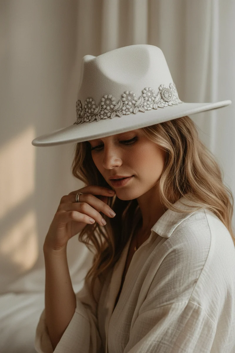Chapeau Large Bord Décoratif - Style Élégant Raffiné