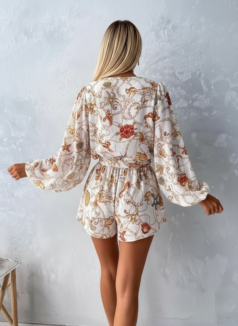 Robe Short Col V Manches Ballon - Élégante Coupe Flatteuse