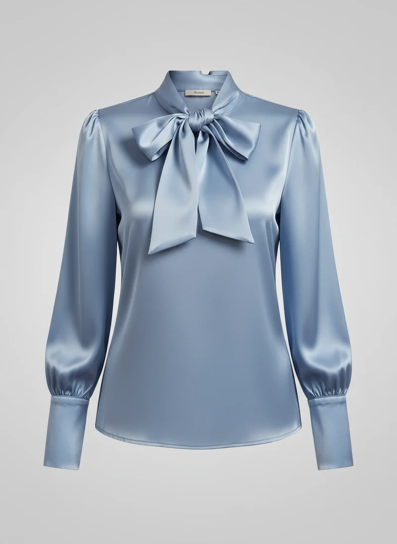 Blouse Oversize à Col Noué - Haut Élégant Coupe Ample