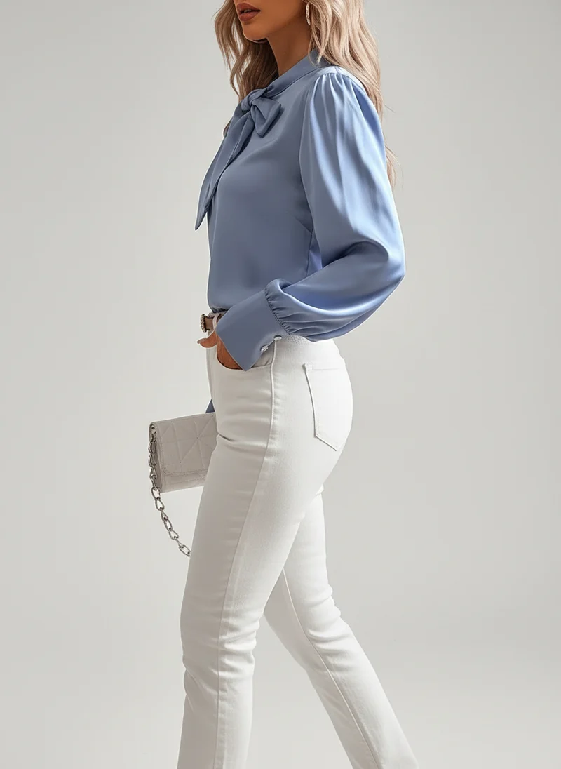 Blouse Oversize à Col Noué - Haut Élégant Coupe Ample