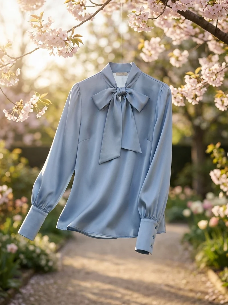 Blouse Oversize à Col Noué - Haut Élégant Coupe Ample