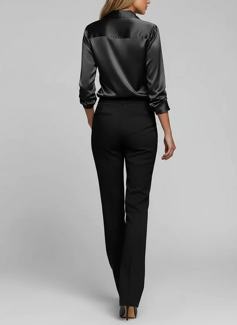 Blouse Satinée à Col V - Haut Élégant Effet Soyeux