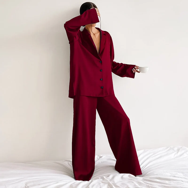 Pyjama satin boutonné ample