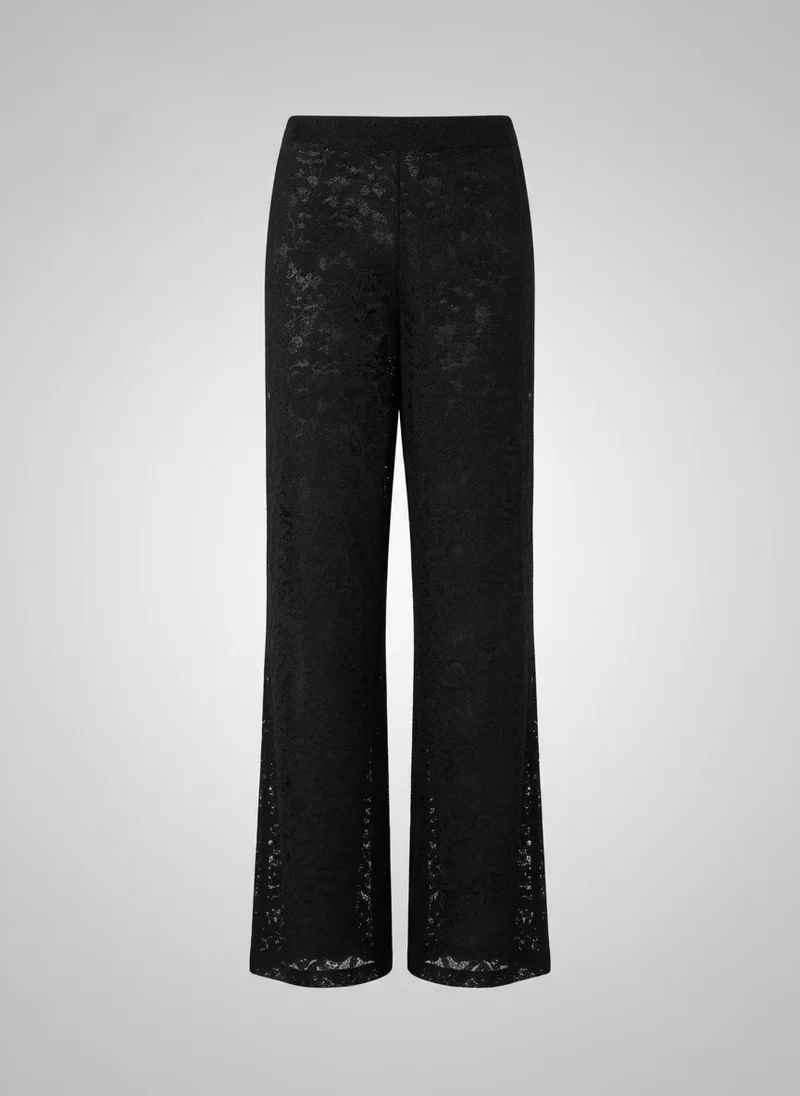 Pantalon Taille Haute en Dentelle Florale - Pantalon Élégant Coupe Ajustée