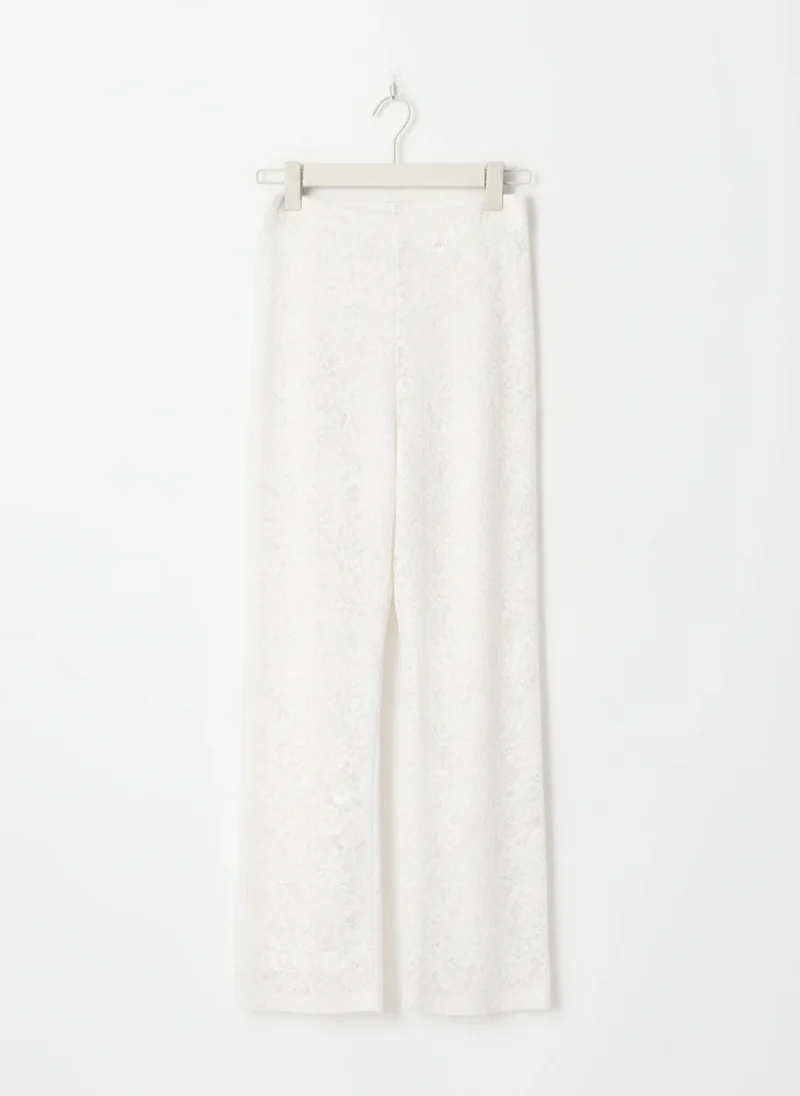 Pantalon Taille Haute en Dentelle Florale - Pantalon Élégant Coupe Ajustée