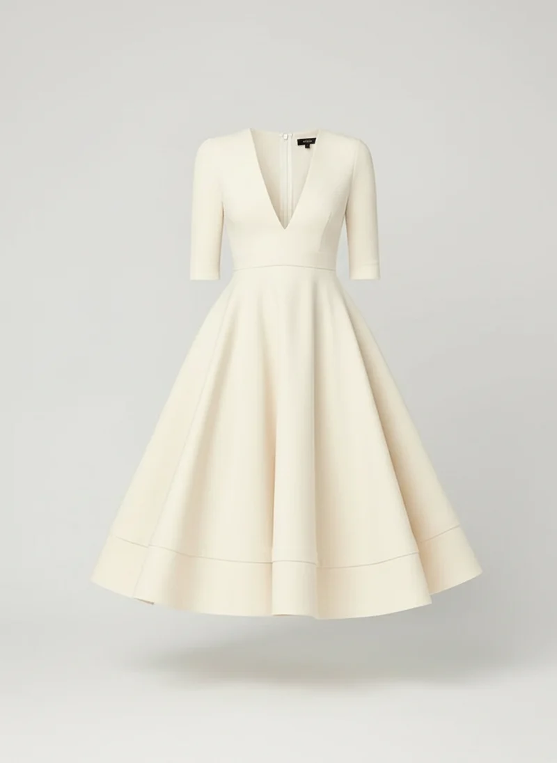 Robe midi col V plissée
