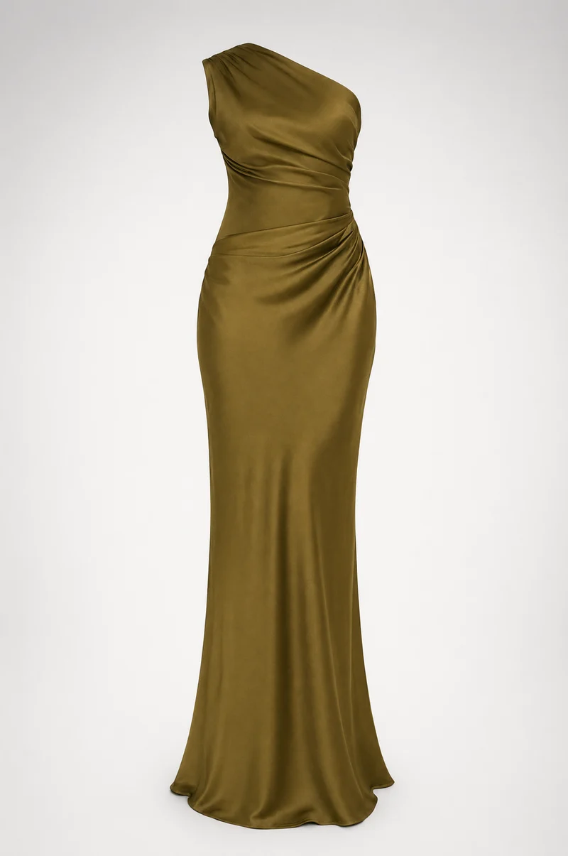 Robe maxi une épaule plissée