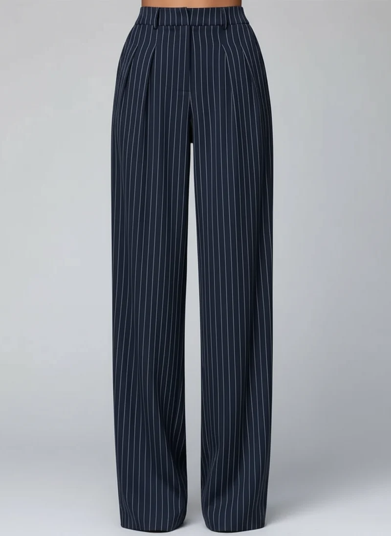 Pantalon large taille haute plissé