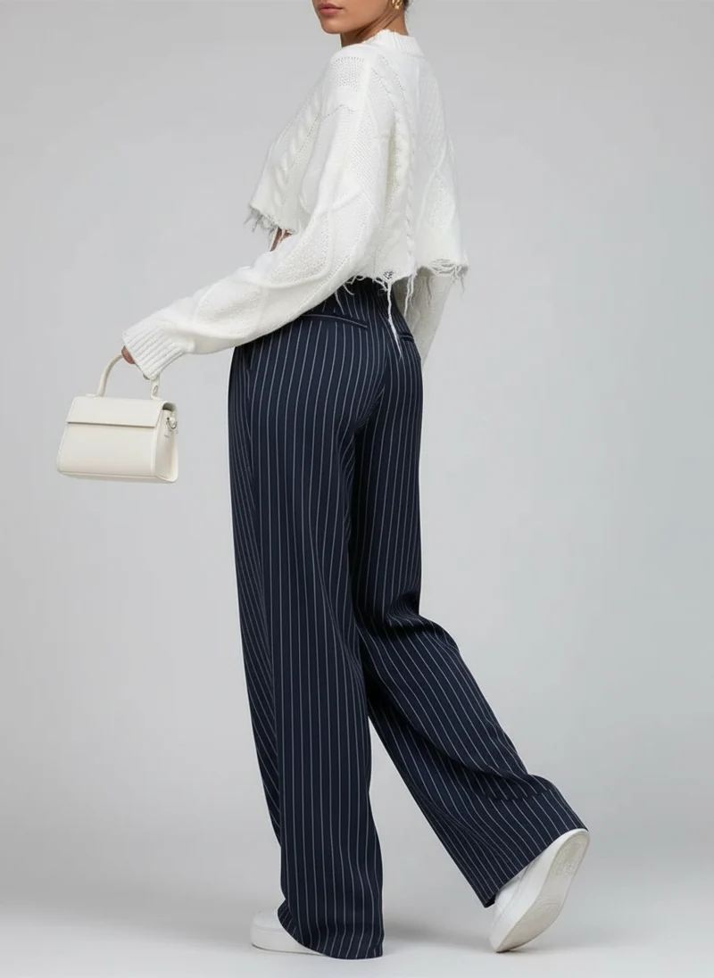 Pantalon large taille haute plissé