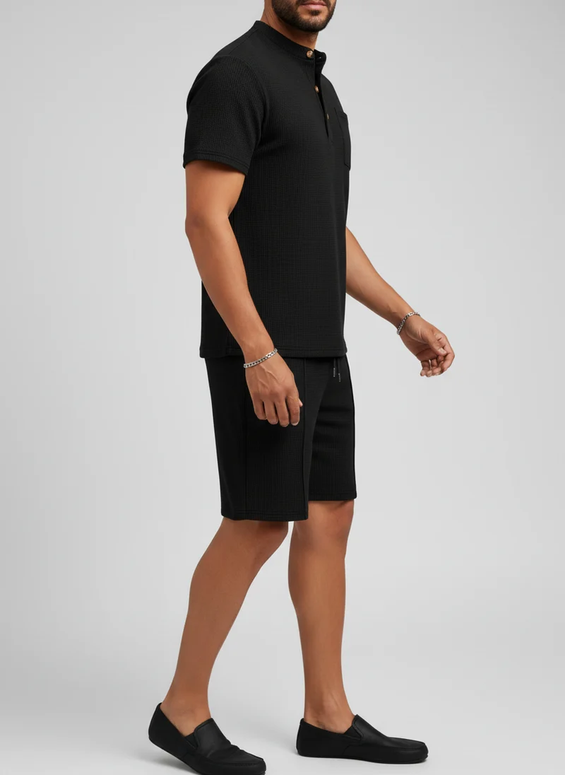 Ensemble t-shirt col montant boutonné