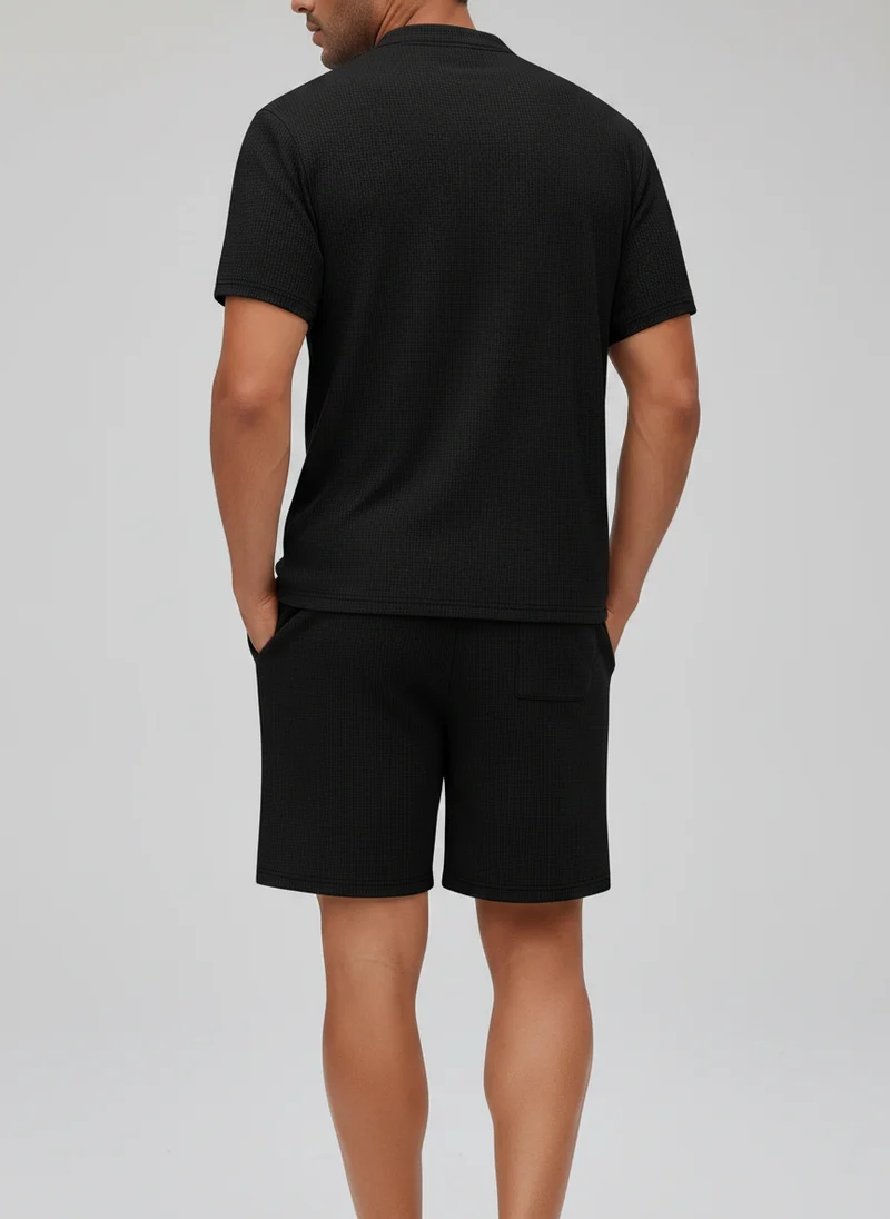 Ensemble t-shirt col montant boutonné