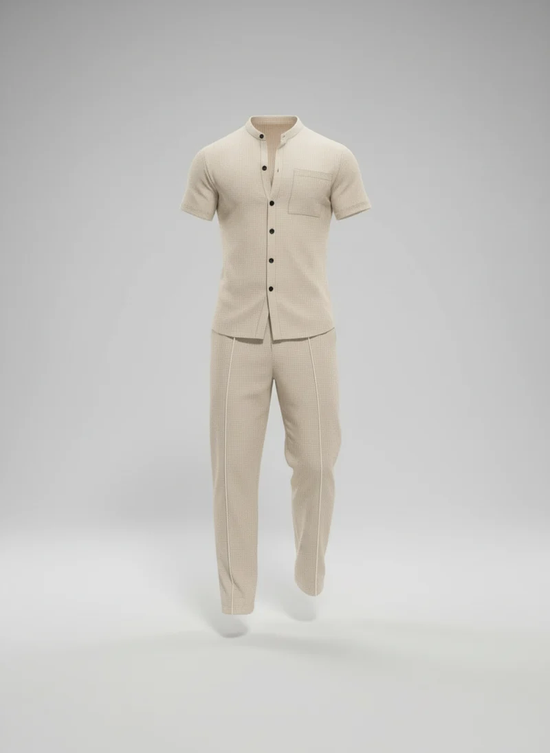 Chemise courte col montant bouton