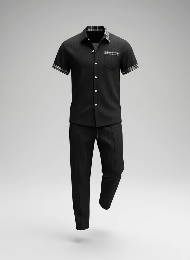 Ensemble chemise texturée carreaux pantalon