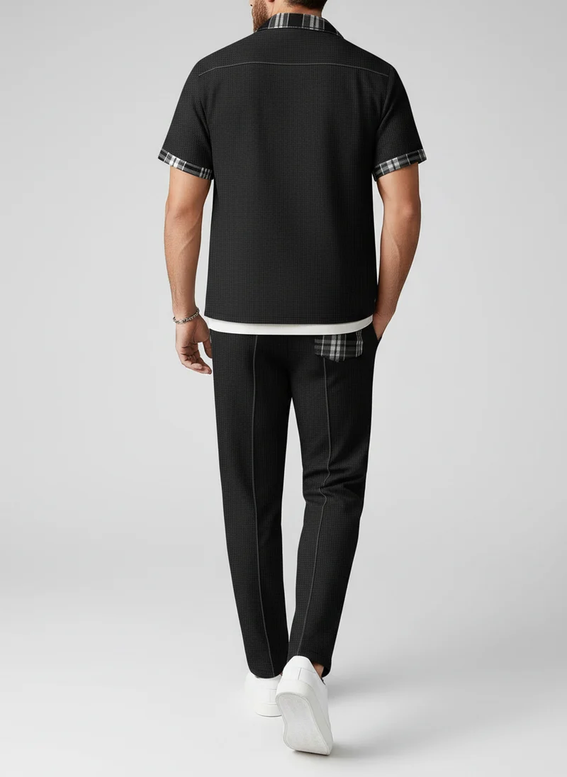 Ensemble chemise texturée carreaux pantalon