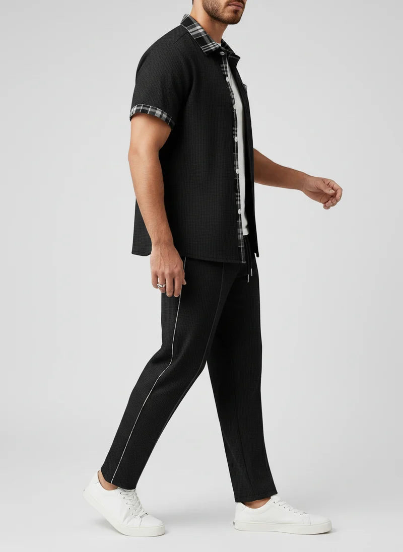 Ensemble chemise texturée carreaux pantalon