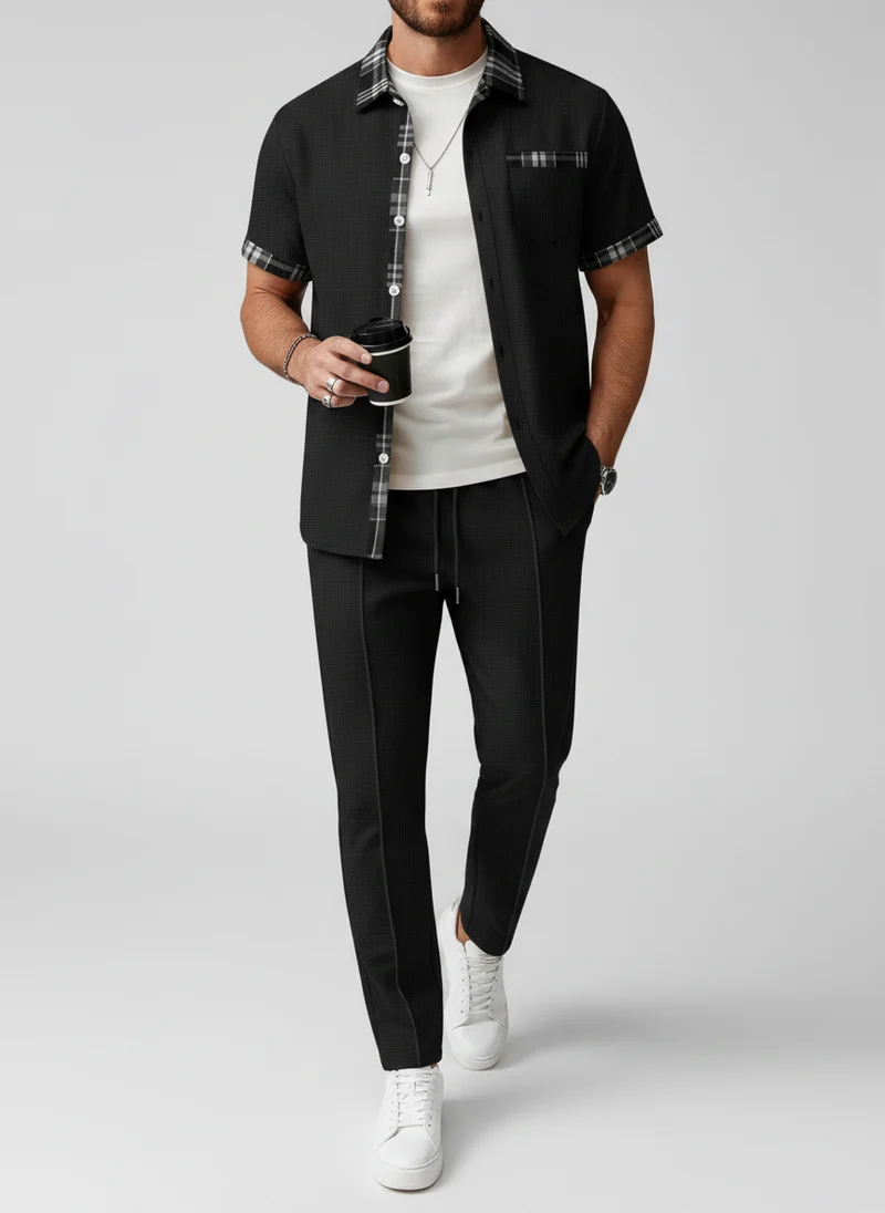 Ensemble chemise texturée carreaux pantalon
