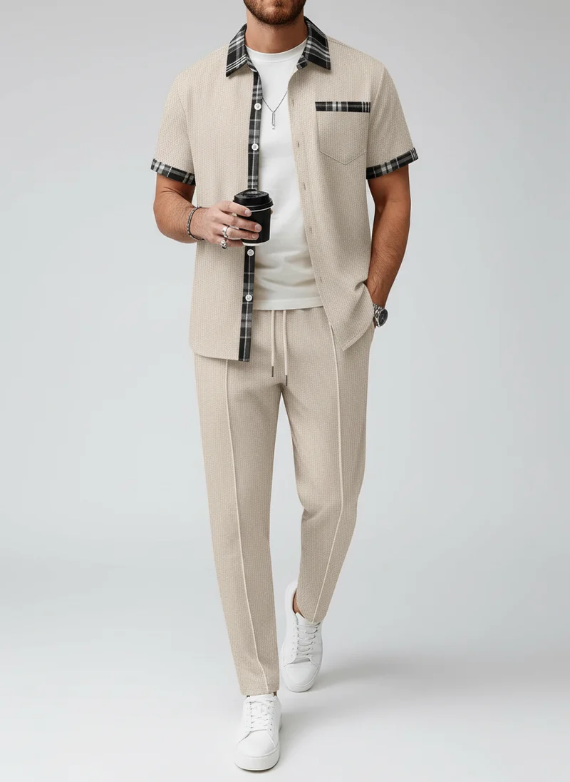 Ensemble chemise texturée carreaux pantalon
