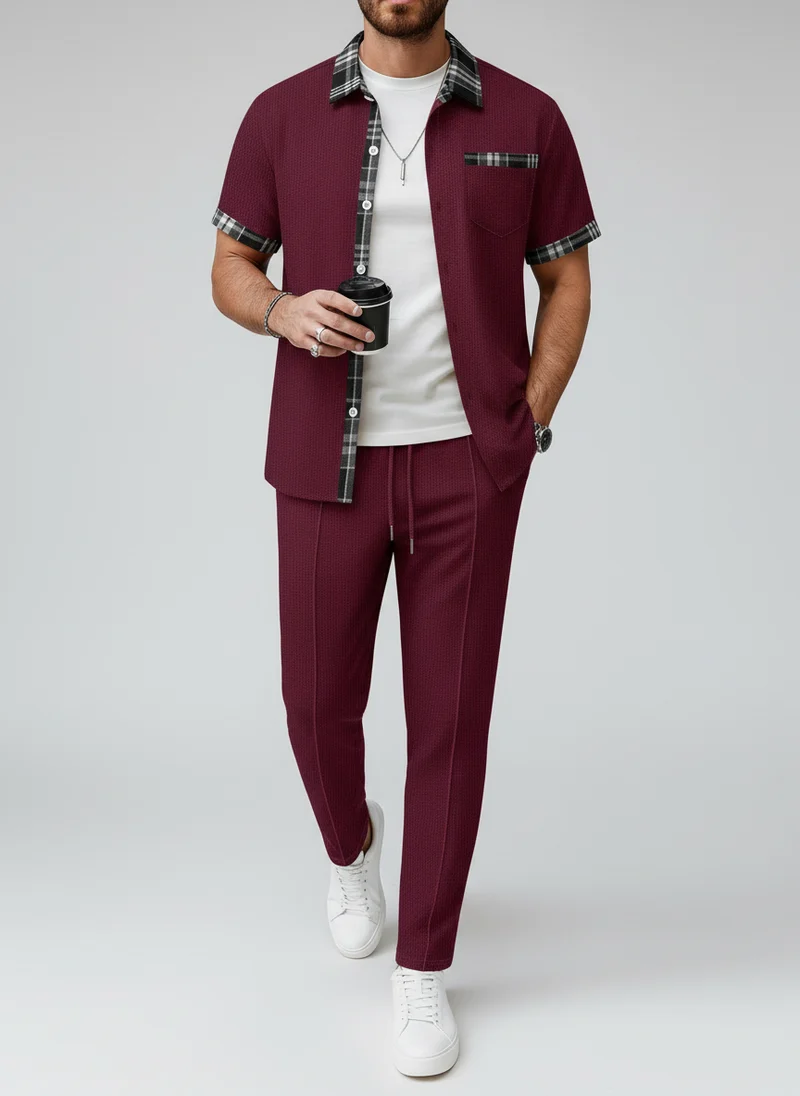 Ensemble chemise texturée carreaux pantalon