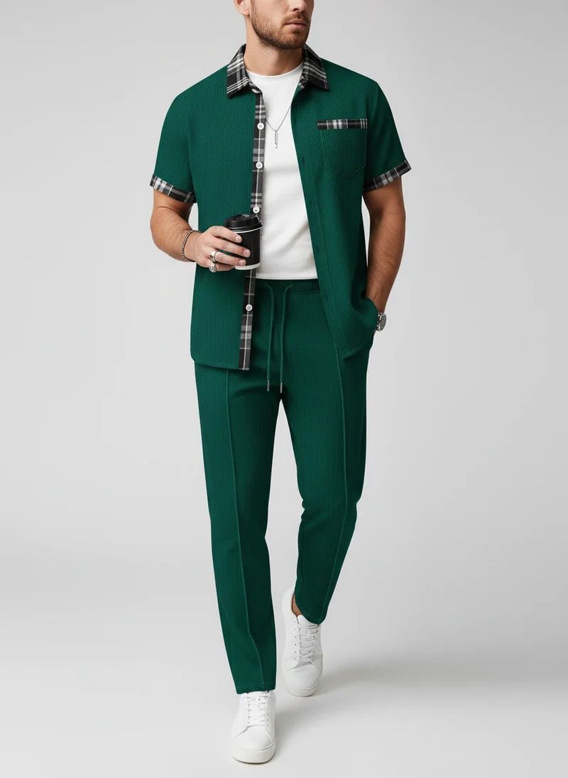 Ensemble chemise texturée carreaux pantalon