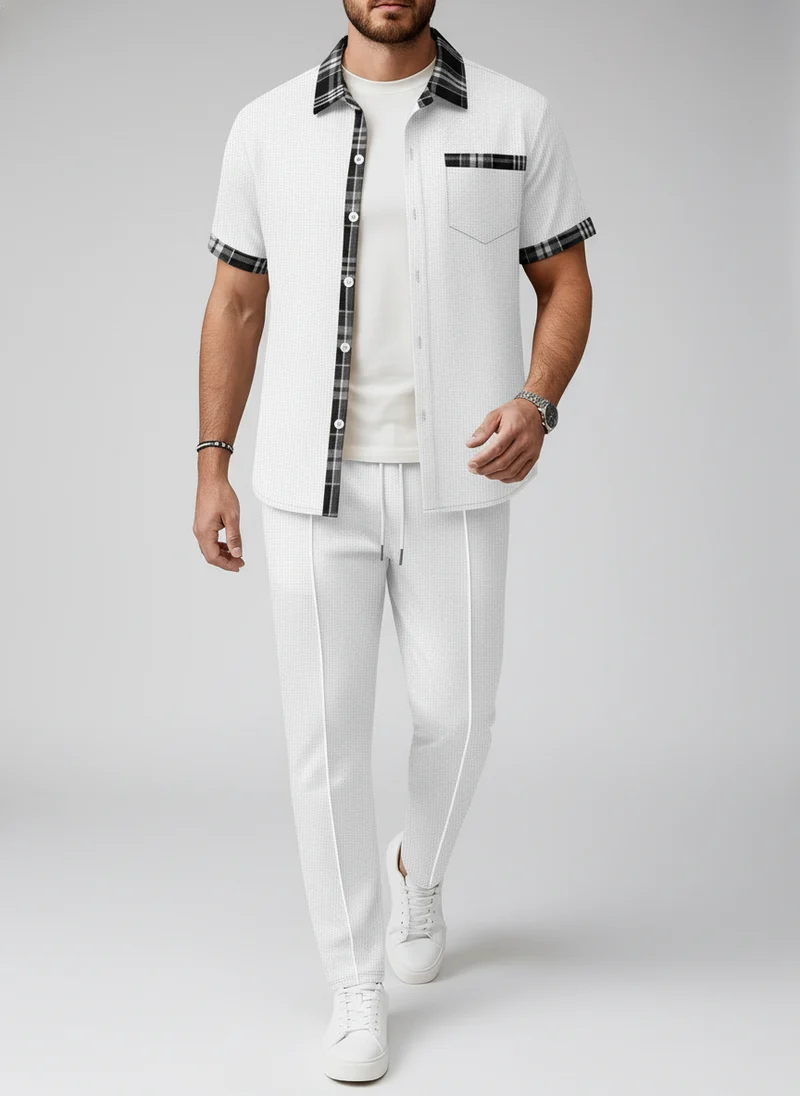 Ensemble chemise texturée carreaux pantalon