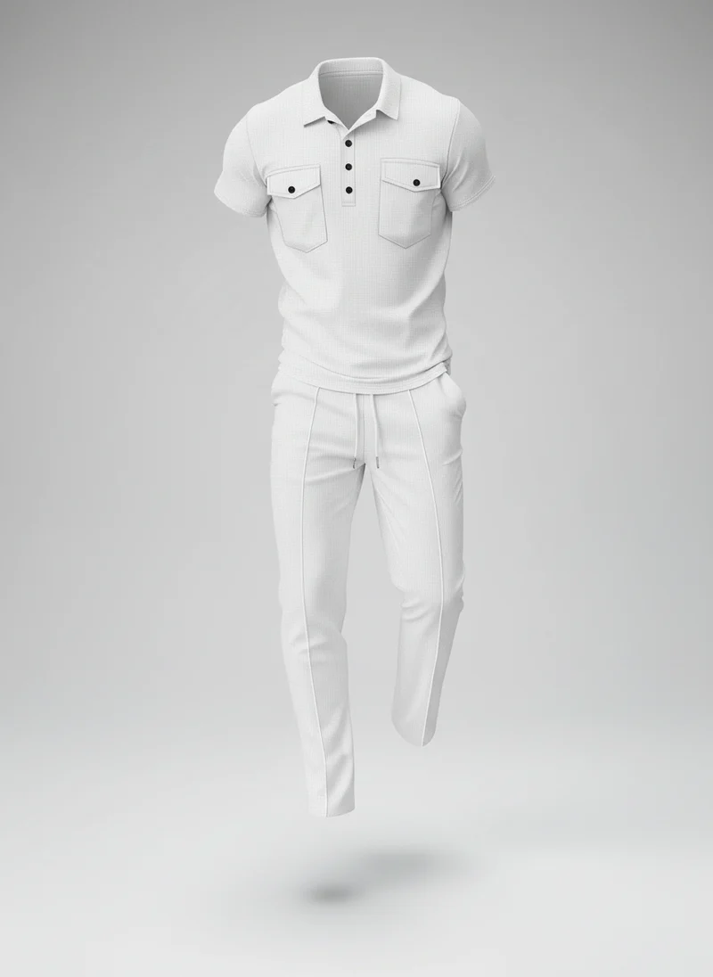Ensemble polo texturé poches pantalon