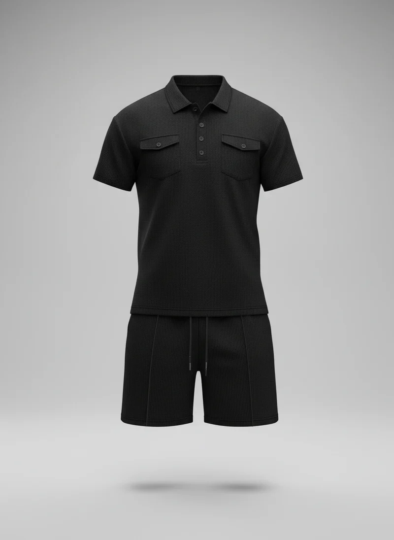 Ensemble polo texturé poches shorts