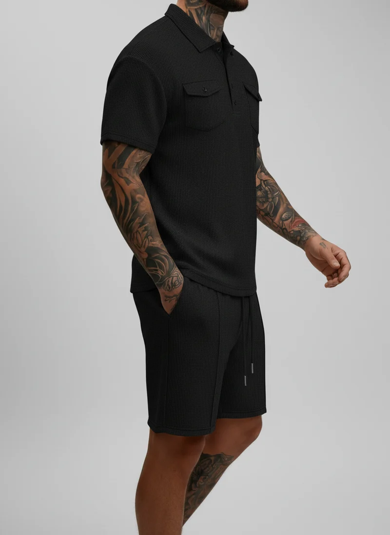Ensemble polo texturé poches shorts